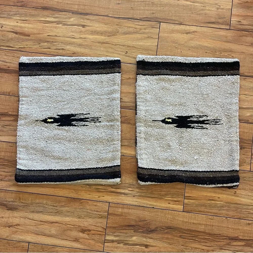 Handwoven Pair of Southwestern Accent Pillow Case  - Black & Cream